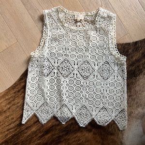Anthropologie Ivory Lace Sleeveless Top